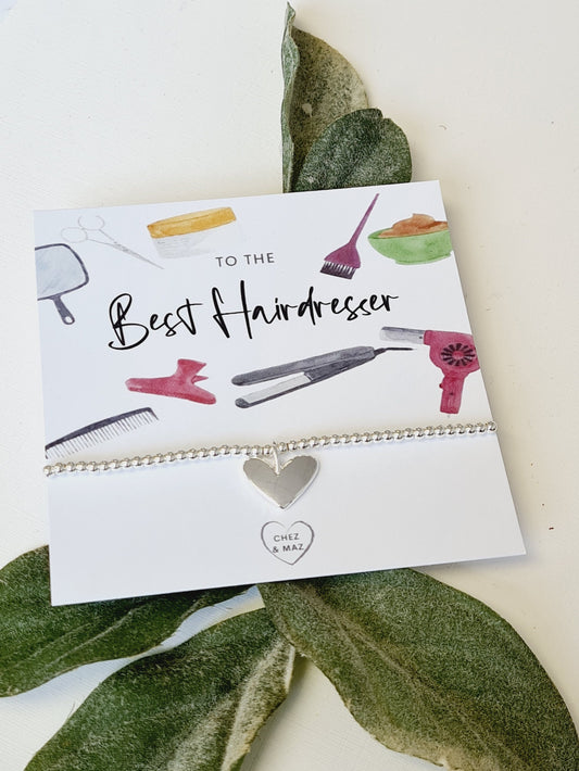 Best Hairdresser- Silver plated charm bracelet & silver heart charm - Gift - Bracelet - Hairdresser Gift Birthday