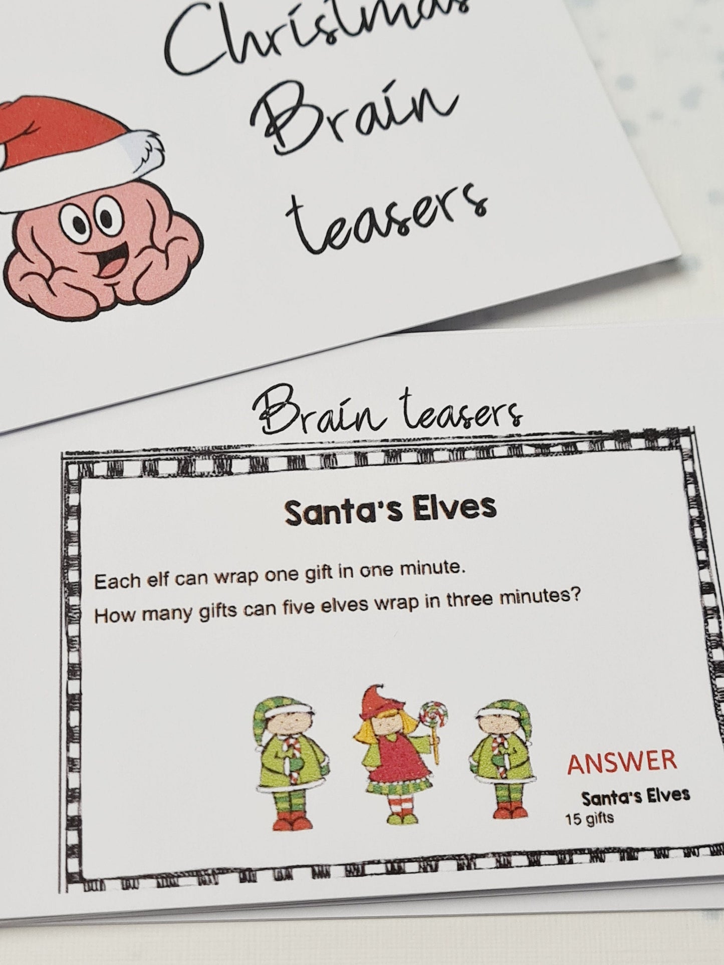 Christmas Brain Teaser Game Cards: Family Holiday Stocking Filler