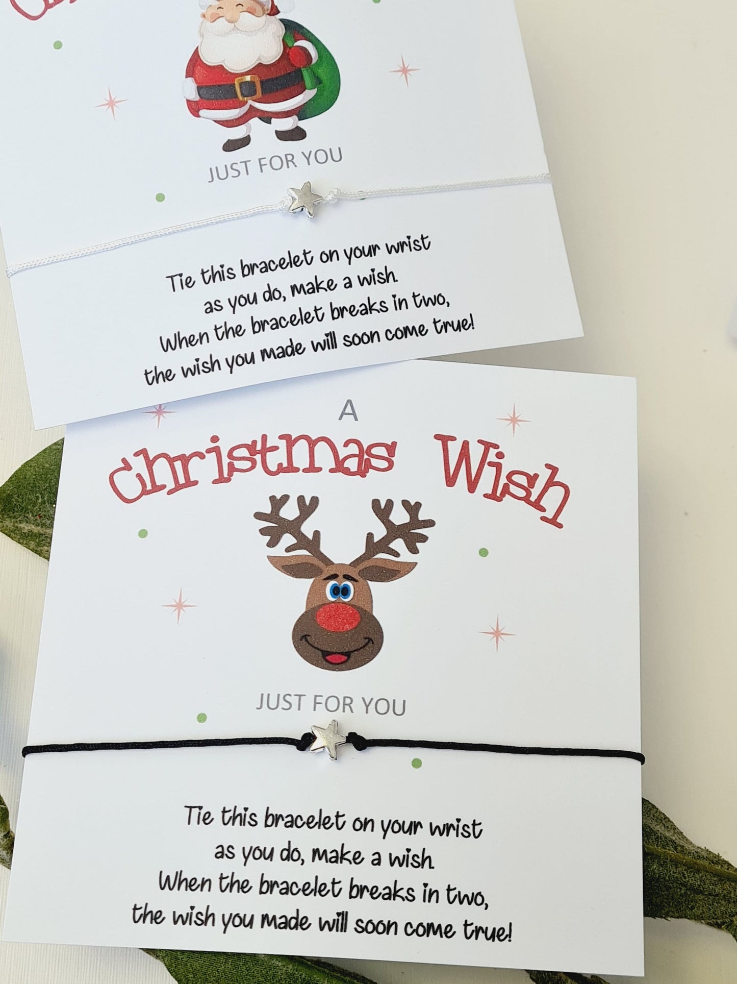 Christmas Wish Bracelets and Backing Card - Christmas Gift -Charm -Schools, Teachers, Groups - Santa, Elf, Rudolph Children - Kids MC7