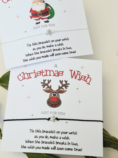 Christmas Wish Bracelets and Backing Card - Christmas Gift -Charm -Schools, Teachers, Groups - Santa, Elf, Rudolph Children - Kids MC7