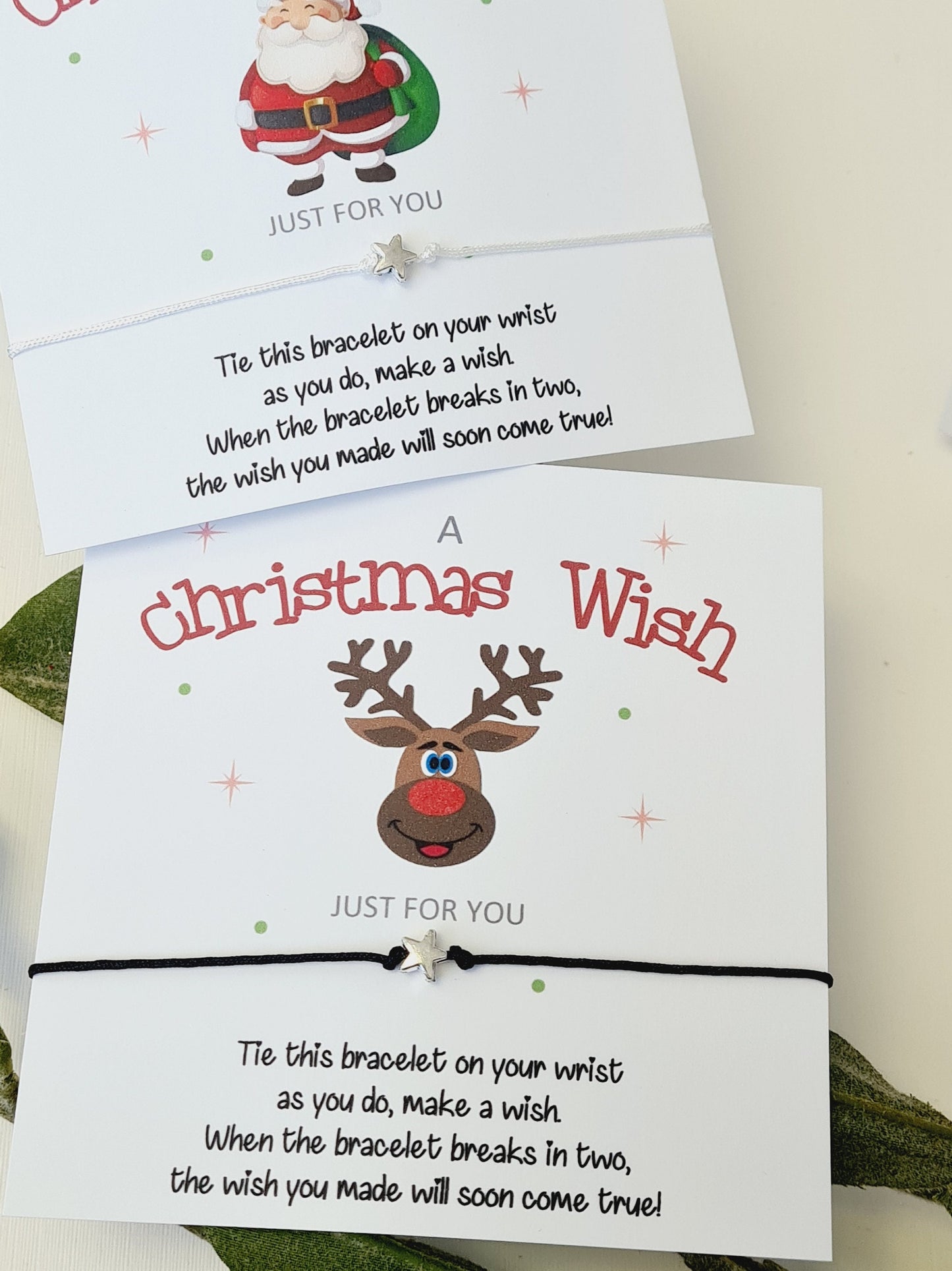 Christmas Wish Bracelets and Backing Card - Christmas Gift -Charm -Schools, Teachers, Groups - Santa, Elf, Rudolph Children - Kids MC7