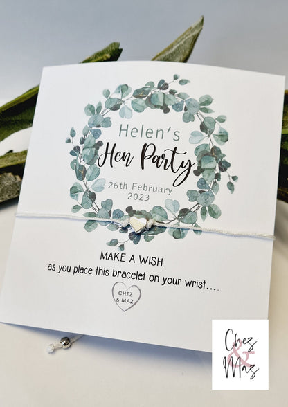Eucalyptus Hen Party Wish Bracelet: Personalised Goodie Bag Filler - Fern, Botanical, Hen Do, Hen Weekend