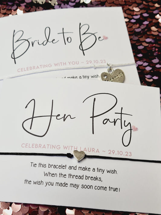 Hen Party Wish Bracelet – Minimalist Bridesmaid Favour, Adjustable Personalised Hen Party Wish Bracelet: Bride To Be Favour