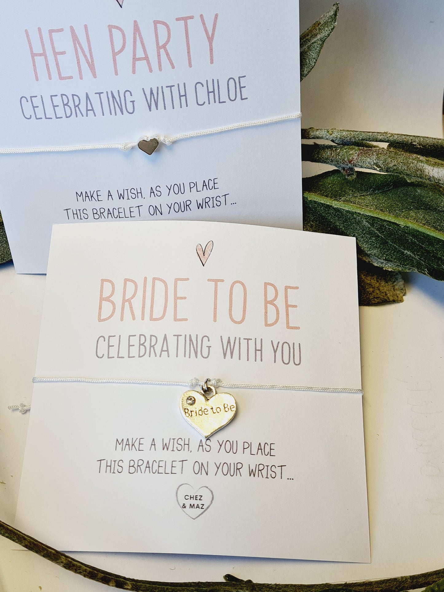 Simple Heart Hen Party Wish Bracelets - Personalised  - Goodie Bag Filler - Hen Weekend, Hen Do, Girls Weekend - CM700