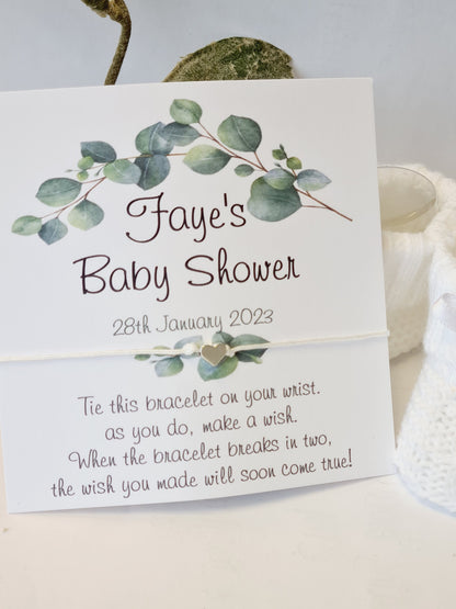 Eucalyptus Baby Shower Wish Bracelet Favour | Personalised Greenery Baby Shower Keepsake | Gender Neutral Party Gift for Guests