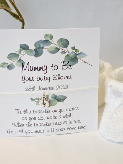 Eucalyptus Baby Shower Wish Bracelet Favour | Personalised Greenery Baby Shower Keepsake | Gender Neutral Party Gift for Guests