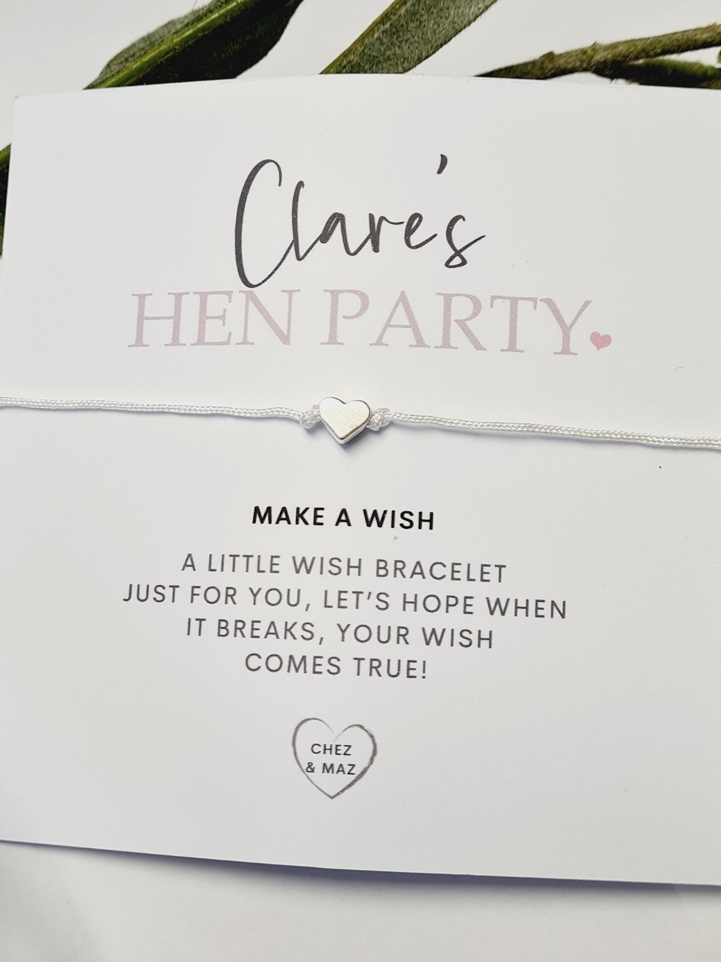 Hen Party, Hen Do, Wish Bracelet: Bride To Be Gift. Pink and white. Hen Weekend