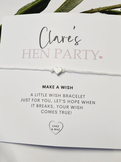 Hen Party, Hen Do, Wish Bracelet: Bride To Be Gift. Pink and white. Hen Weekend