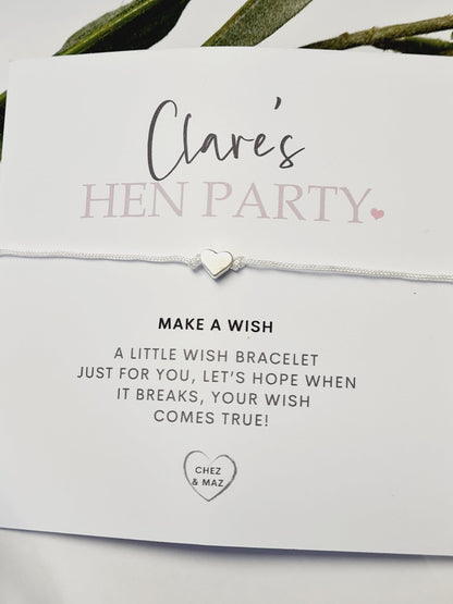 Hen Party, Hen Do, wish Bracelet: Bride To Be Gift. Pink and white. Hen Weekend
