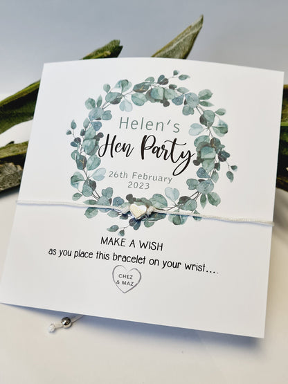 Eucalyptus Hen Party Wish Bracelet: Personalised Goodie Bag Filler - Fern, Botanical, Hen Do, Hen Weekend