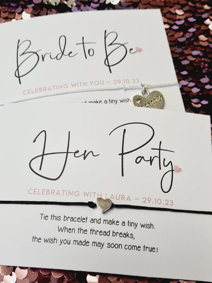 Hen Party Wish Bracelet – Minimalist Bridesmaid Favour, Adjustable Personalised Hen Party Wish Bracelet: Bride To Be Favour