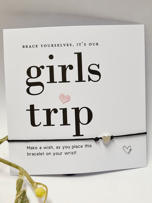 Girls Trip Wish Bracelet: Heart Charm Keepsake Gift - Wish String - Girls Weekend, Holiday - Favour - GT66