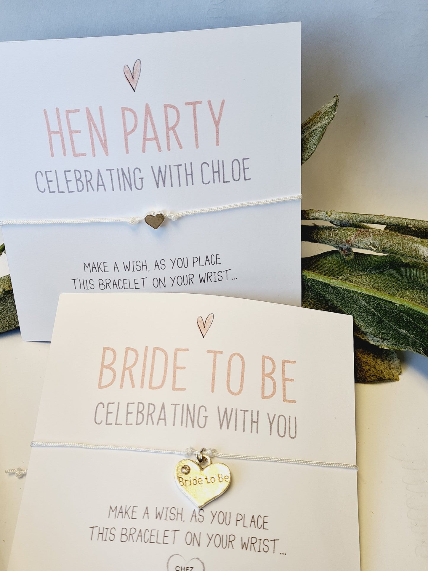 Simple Heart Hen Party Wish Bracelets - Personalised  - Goodie Bag Filler - Hen Weekend, Hen Do, Girls Weekend - CM700