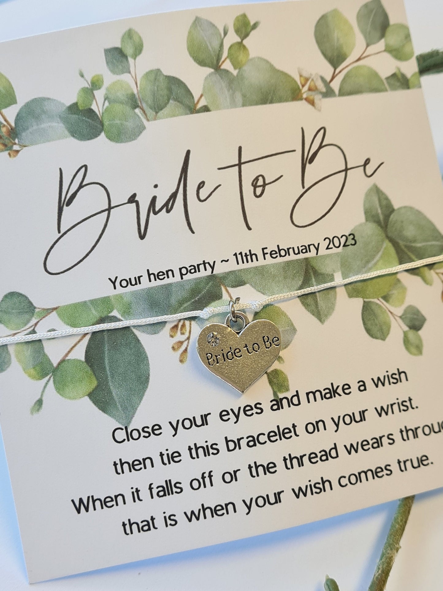 Eucalyptus Hen Party Wish Bracelet: Personalized Goodie Bag Filler