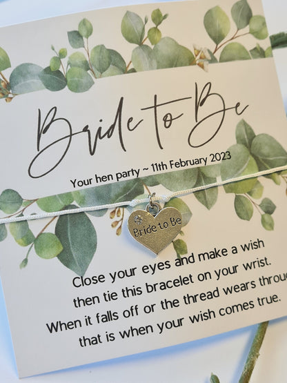 Eucalyptus Hen Party Wish Bracelet: Personalized Goodie Bag Filler