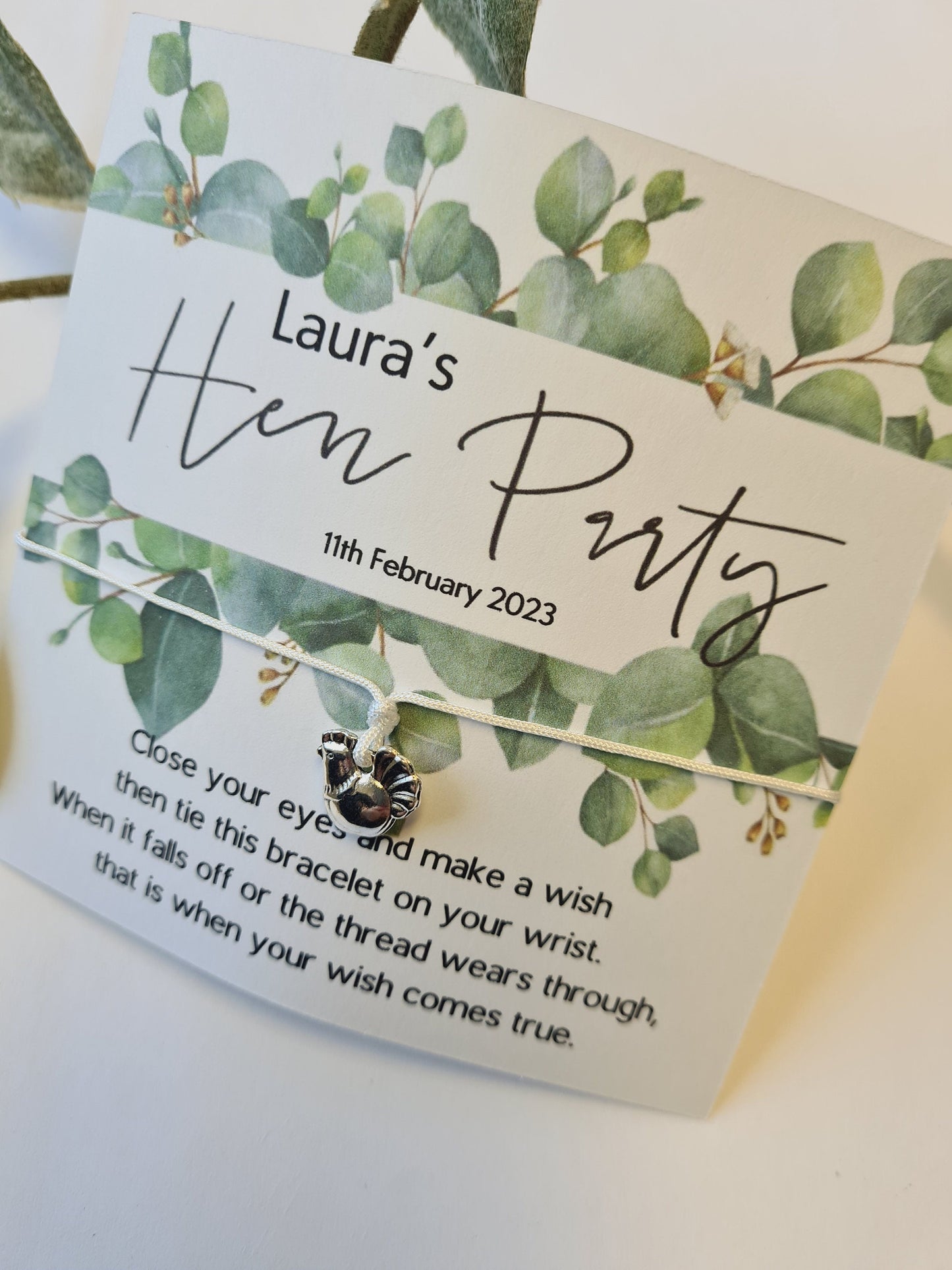 Eucalyptus Hen Party Wish Bracelet: Personalized Goodie Bag Filler