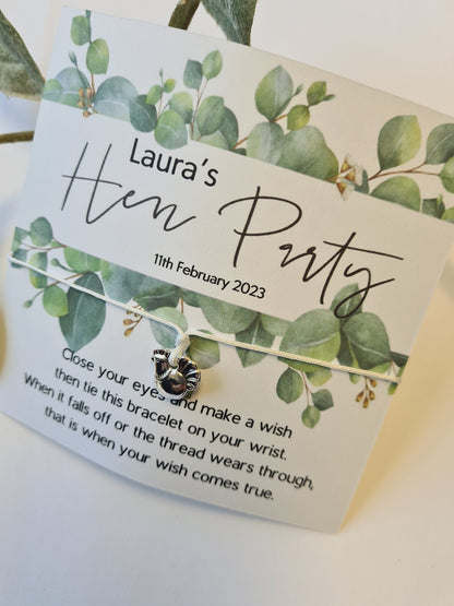Eucalyptus Hen Party Wish Bracelet: Personalized Goodie Bag Filler