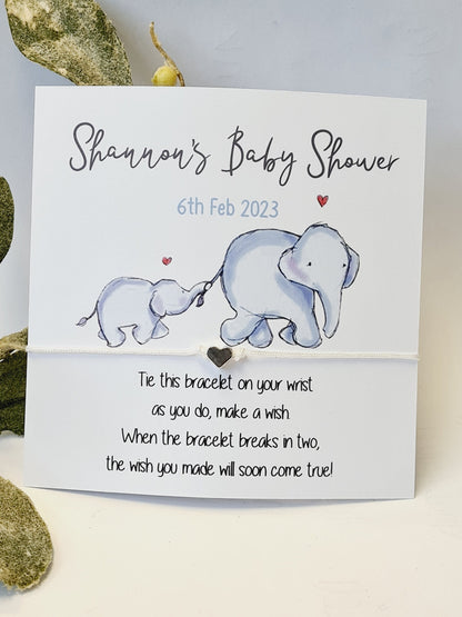 Bulk Baby Shower Wish Bracelet, Elephant Personalised Charm String Gift