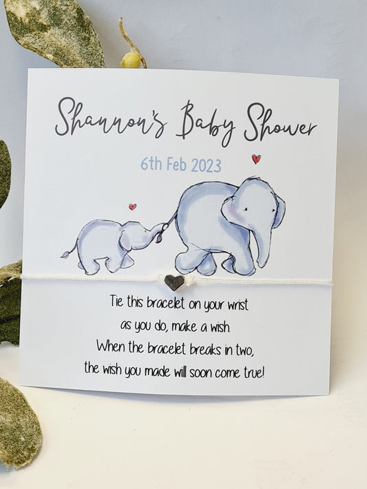 Bulk Baby Shower Wish Bracelet, Elephant Personalised Charm String Gift