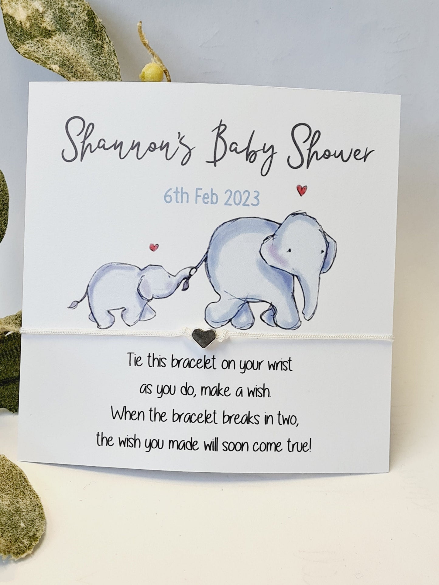 Bulk Baby Shower Wish Bracelet, Elephant Personalised Charm String Gift