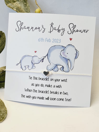 Bulk Baby Shower Wish Bracelet, Elephant Personalised Charm String Gift