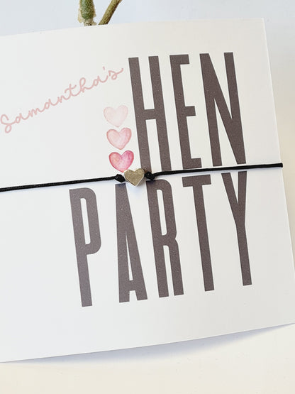 Bulk Personalised Hen Party Wish Bracelets - Goodie Bag Filler - Hen Weekend, Hen Do, Girls Weekend - Pink Heart - Bride to Be HP99