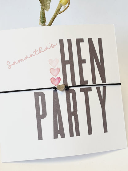 Bulk Personalised Hen Party Wish Bracelets - Goodie Bag Filler - Hen Weekend, Hen Do, Girls Weekend - Pink Heart - Bride to Be HP99