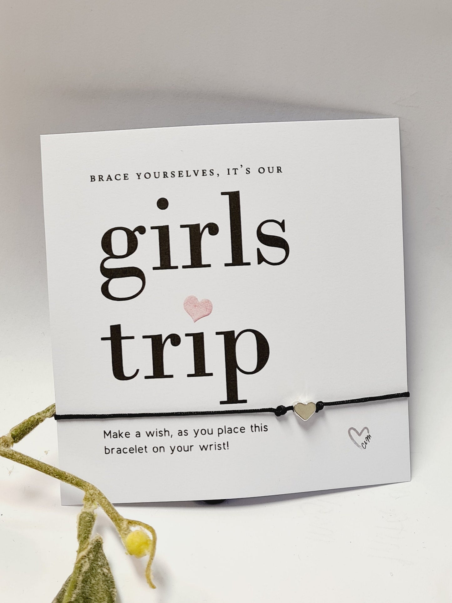 Girls Trip Wish Bracelet: Heart Charm Keepsake Gift - Wish String - Girls Weekend, Holiday - Favour - GT66