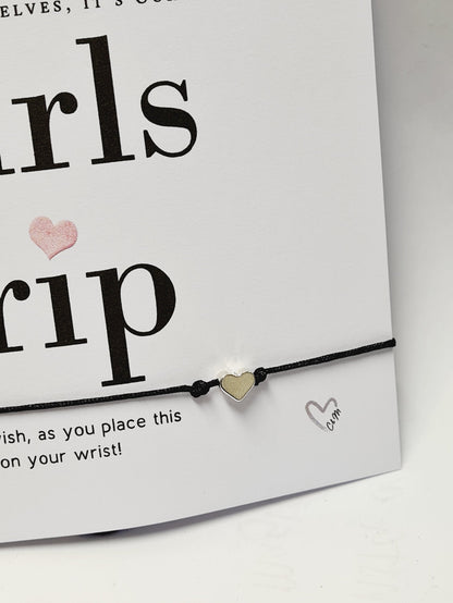 Girls Trip Wish Bracelet: Heart Charm Keepsake Gift - Wish String - Girls Weekend, Holiday - Favour - GT66