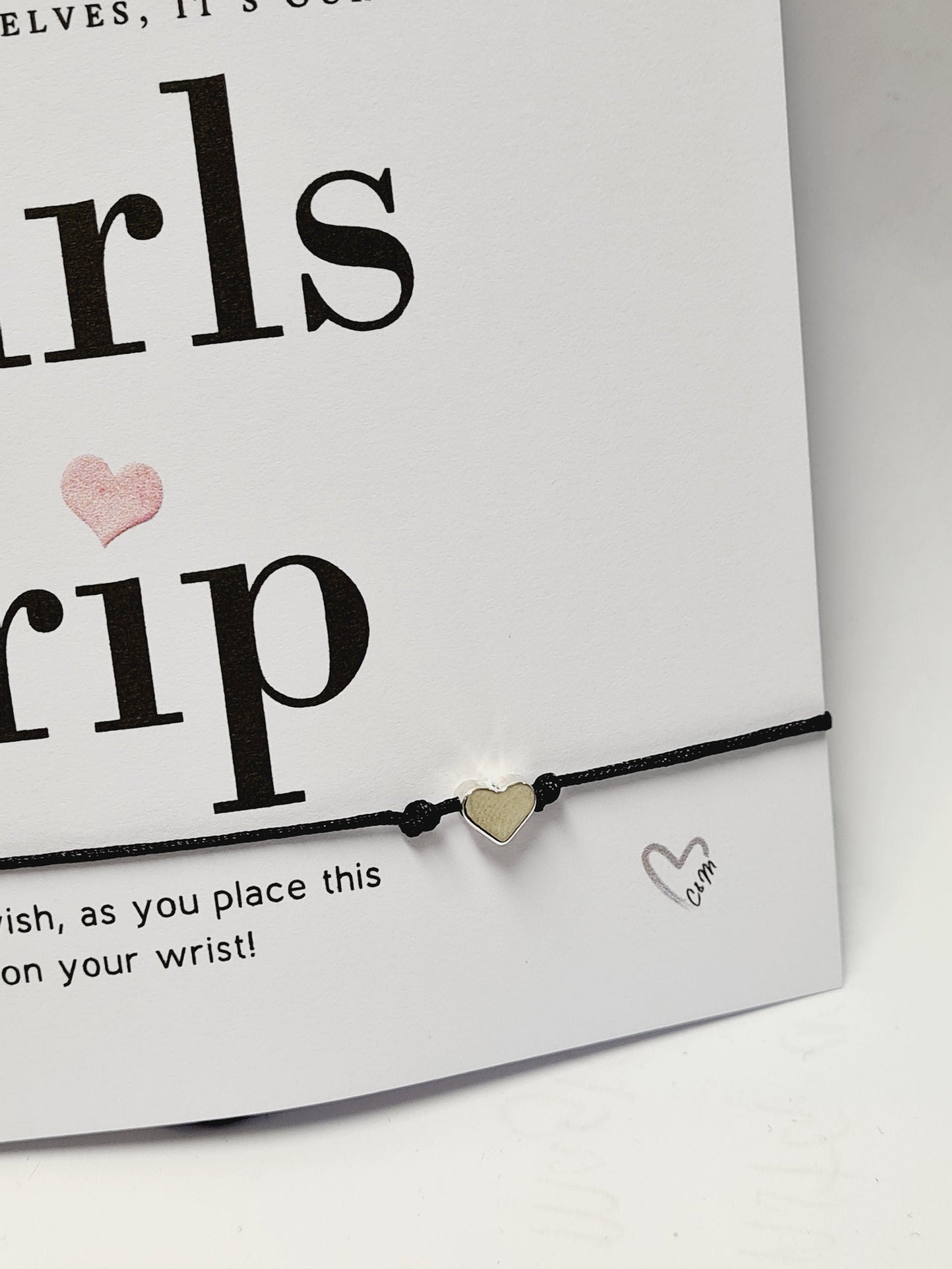 Girls Trip Wish Bracelet: Heart Charm Keepsake Gift - Wish String - Girls Weekend, Holiday - Favour - GT66