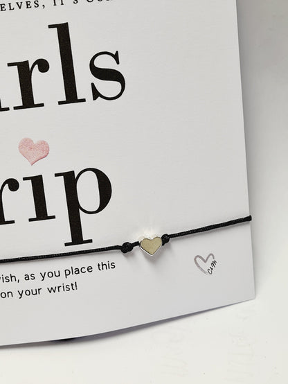 Girls Trip Wish Bracelet: Heart Charm Keepsake Gift - Wish String - Girls Weekend, Holiday - Favour - GT66