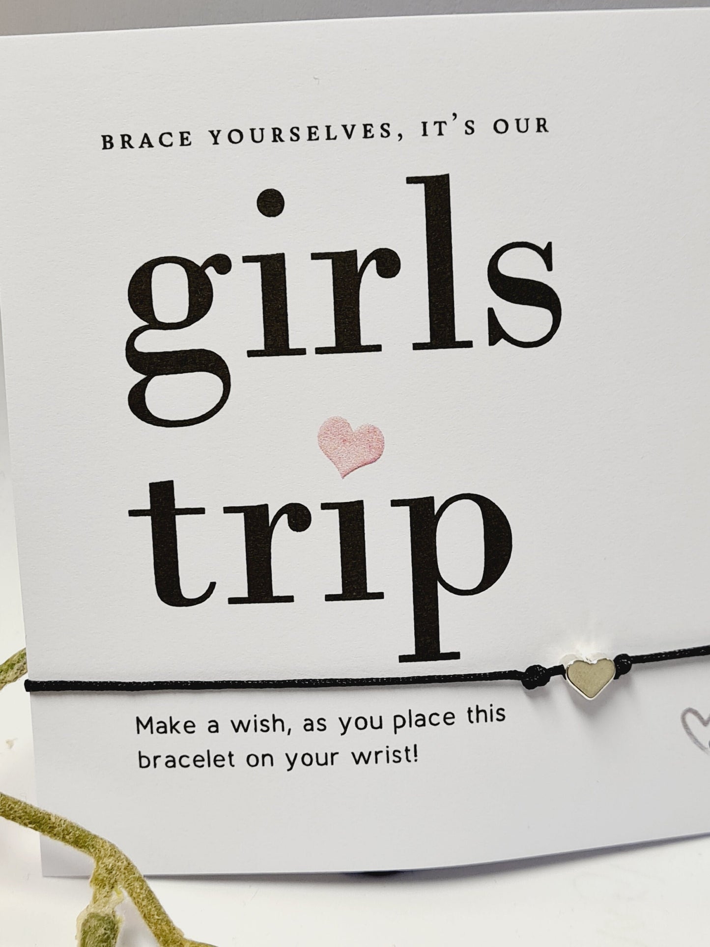 Girls Trip Wish Bracelet: Heart Charm Keepsake Gift - Wish String - Girls Weekend, Holiday - Favour - GT66