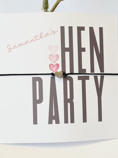Bulk Personalised Hen Party Wish Bracelets - Goodie Bag Filler - Hen Weekend, Hen Do, Girls Weekend - Pink Heart - Bride to Be HP99