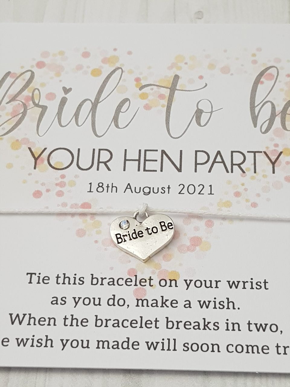 Confetti Heart Wish Bracelet – Hen Party Favor, Personalised Gift