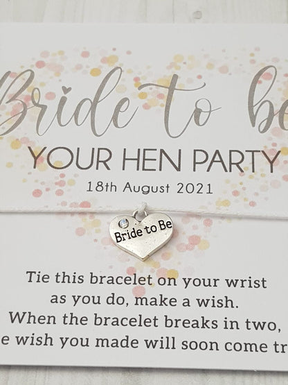 Confetti Heart Wish Bracelet – Hen Party Favor, Personalised Gift