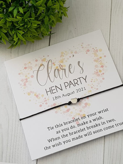 Confetti Heart Wish Bracelet – Hen Party Favor, Personalised Gift
