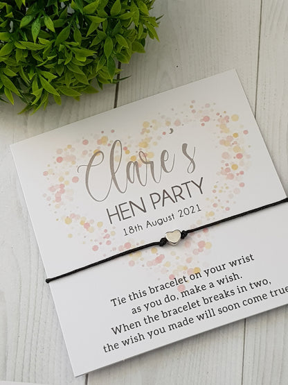 Confetti Heart Wish Bracelet – Hen Party Favor, Personalised Gift