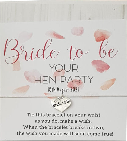 Hen Party Wish Bracelets Pink Petals- Personalised  - Goodie Bag Filler - Hen Weekend, Hen Do, Girls Weekend
