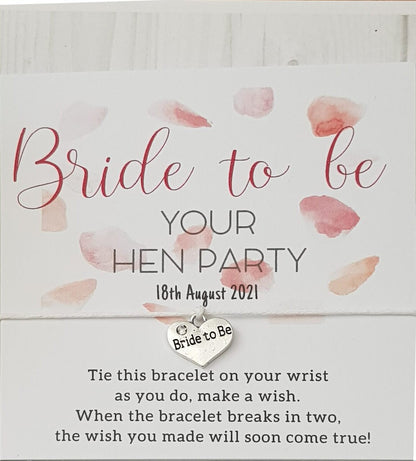 Hen Party Wish Bracelets Pink Petals- Personalised  - Goodie Bag Filler - Hen Weekend, Hen Do, Girls Weekend