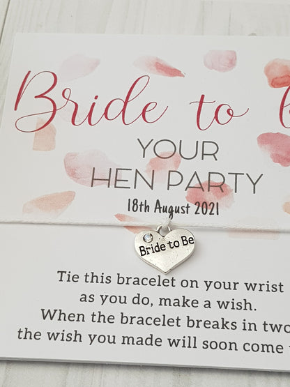 Hen Party Wish Bracelets Pink Petals- Personalised  - Goodie Bag Filler - Hen Weekend, Hen Do, Girls Weekend