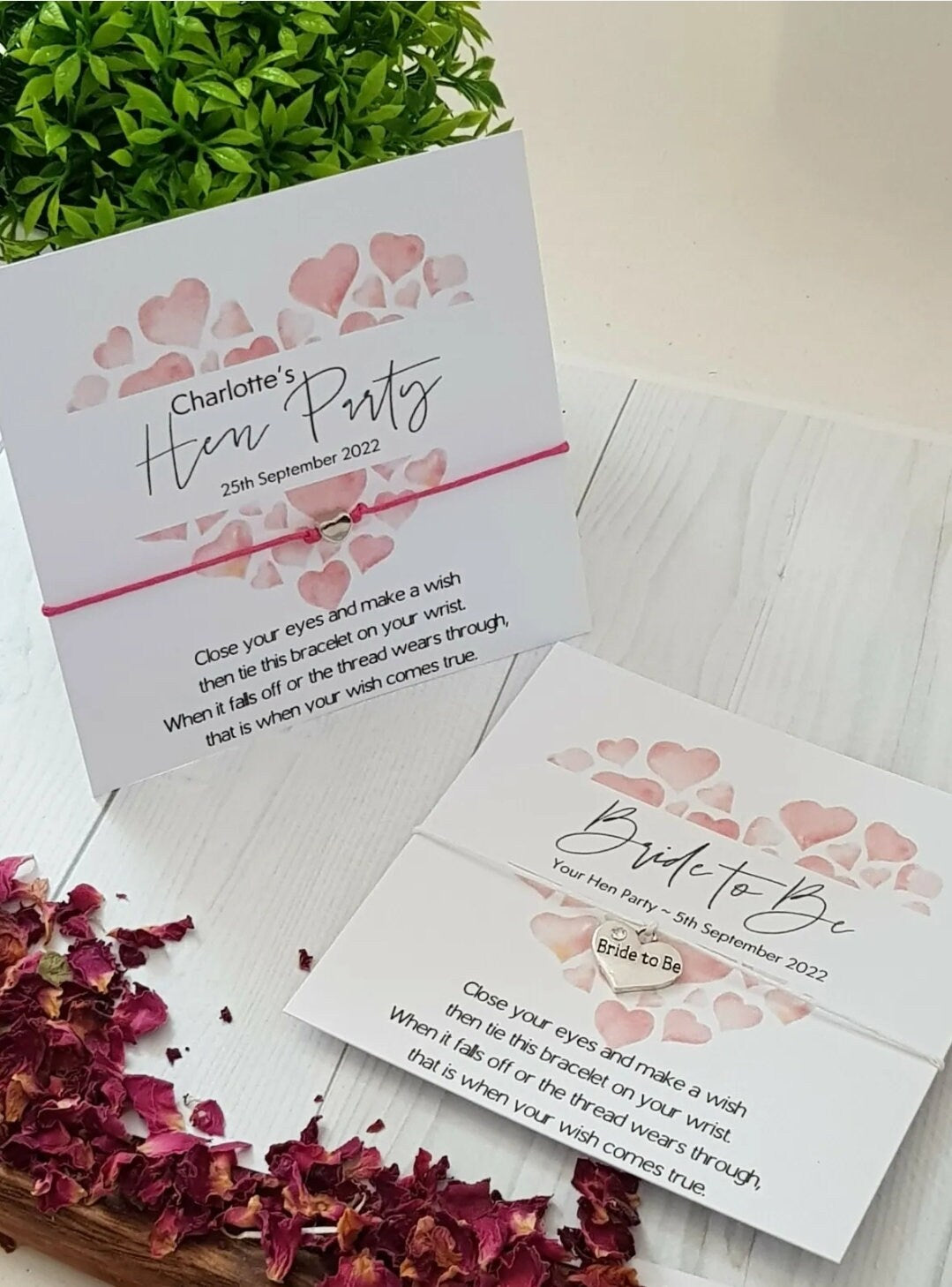 Hen Party Wish Bracelets - Flower Petal Personalised Goodie Bag Filler - Hen Weekend, Hen Do, Girls Weekend - Party - Fancy -Pretty-Pink RP6