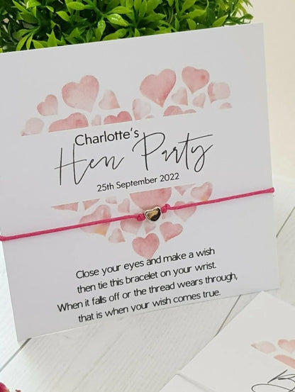 Hen Party Wish Bracelets - Flower Petal Personalised Goodie Bag Filler - Hen Weekend, Hen Do, Girls Weekend - Party - Fancy -Pretty-Pink RP6