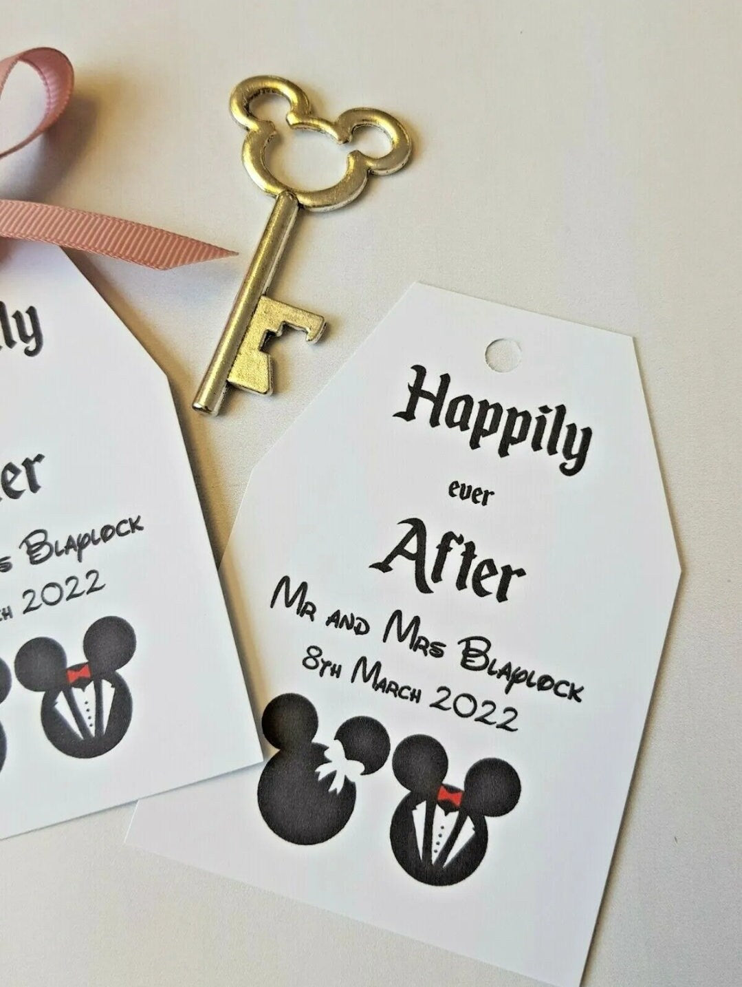 Wedding Favour: Personalised Key Bottle Opener with Gift Tag, Disney Inspired,  Mickey and Minnie