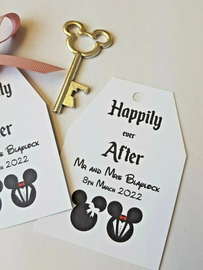 Wedding Favour: Personalised Key Bottle Opener with Gift Tag, Disney Inspired,  Mickey and Minnie