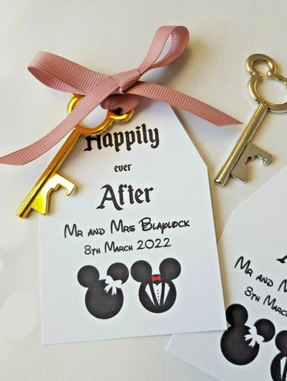 Wedding Favour: Personalised Key Bottle Opener with Gift Tag, Disney Inspired,  Mickey and Minnie