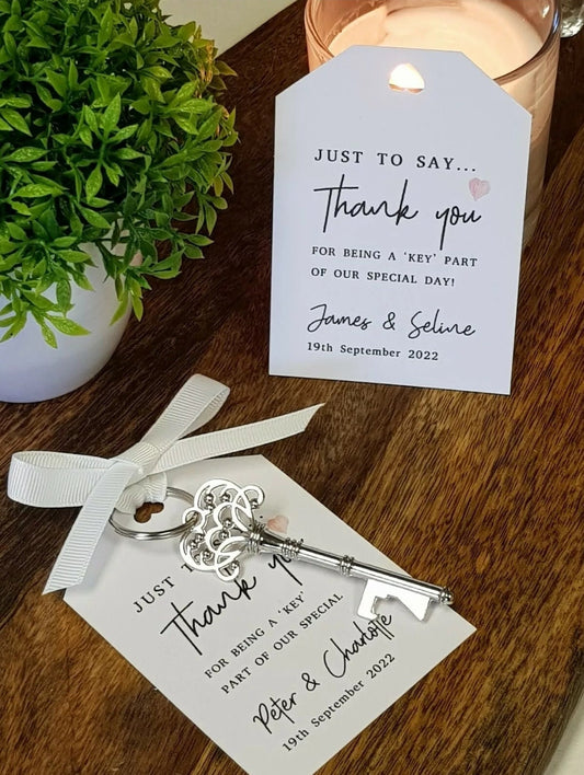 Personalised Key Bottle Opener Wedding Favors: Thank You Gift Tag