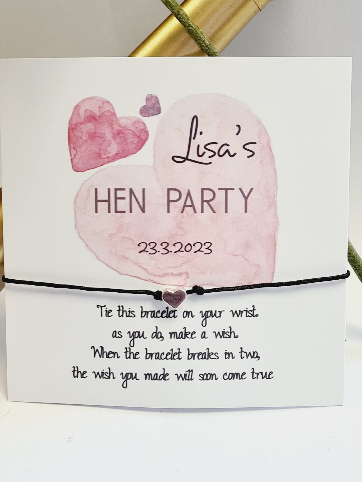 Heart Personalised Hen Party Wish Bracelets - Goodie Bag Filler - Hen Weekend, Hen Do, Girls Weekend - Pink Heart - Bride to Be-PH76