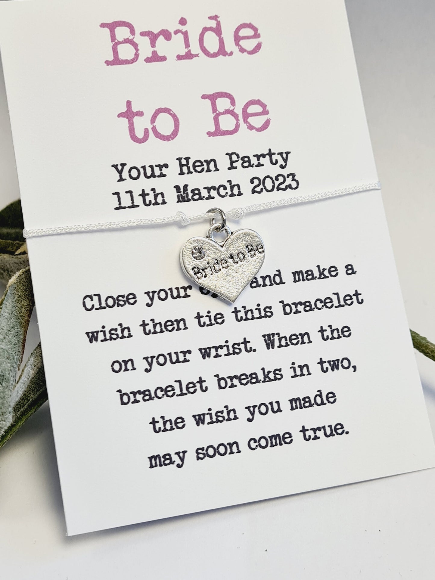 Hen Party Wish Bracelets - Personalised  - Goodie Bag Filler - Hen Weekend, Hen Do, Girls Weekend - Bride to Be - Simple- Elegant - P9