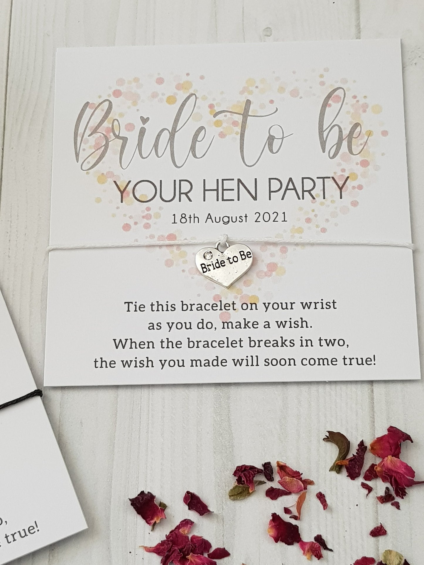 Confetti Heart Wish Bracelet – Hen Party Favor, Personalised Gift