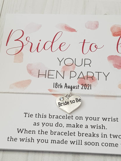 Hen Party Wish Bracelets Pink Petals- Personalised  - Goodie Bag Filler - Hen Weekend, Hen Do, Girls Weekend